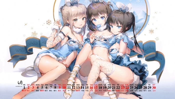 April 2022 two-dimensional animation desktop calendar wallpaper