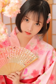 Pink short hair beauty in kimono photo mobile wallpaper