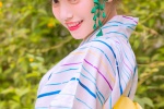 Beautiful girl in Japanese kimono, white and sexy street photo