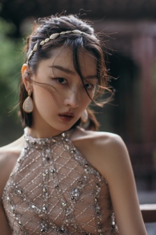 周冬雨裸色露背禮服性感寫真圖片