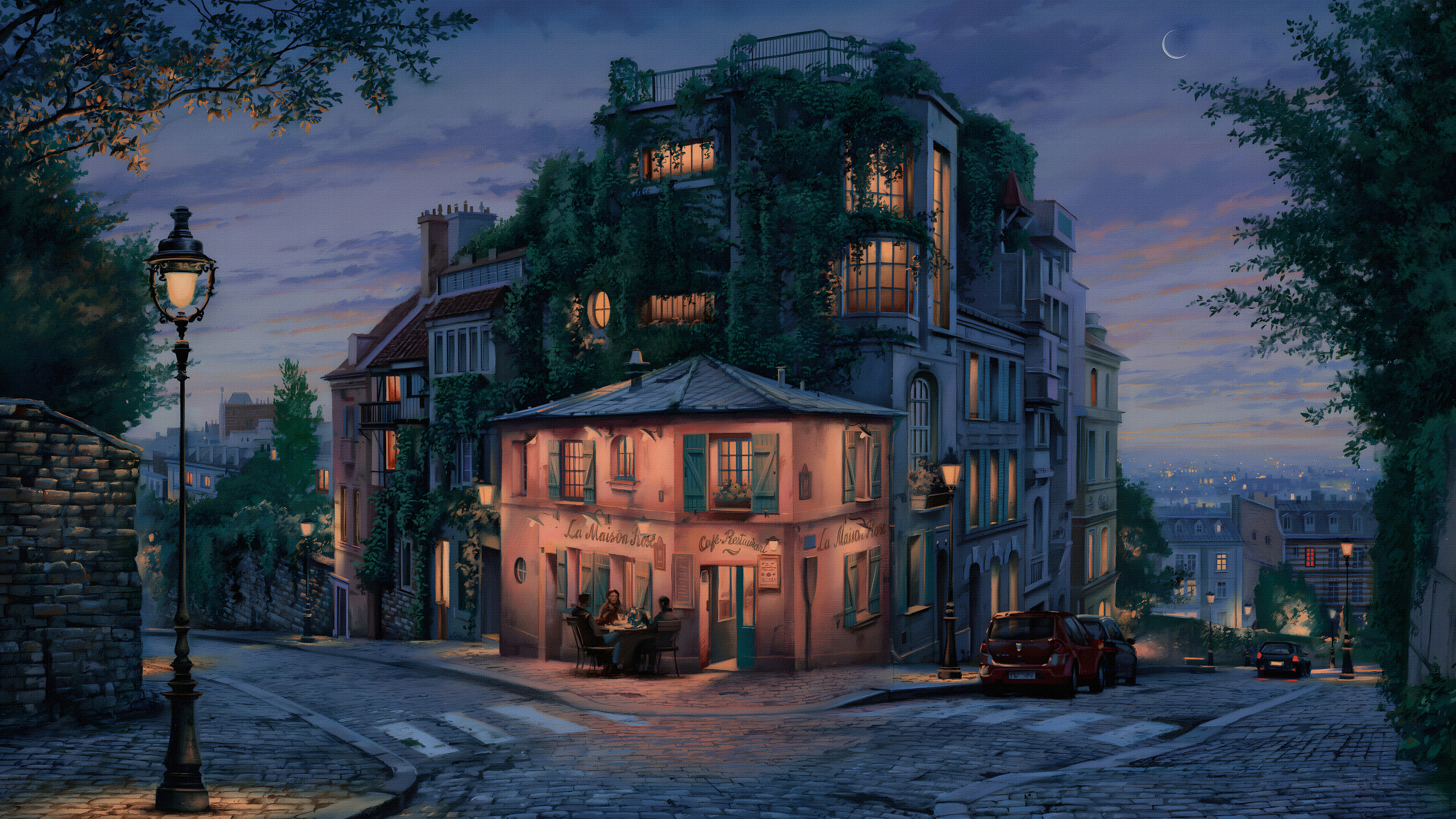 欧洲小镇温馨夜景电脑壁纸