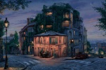 European town warm night scene computer wallpaper