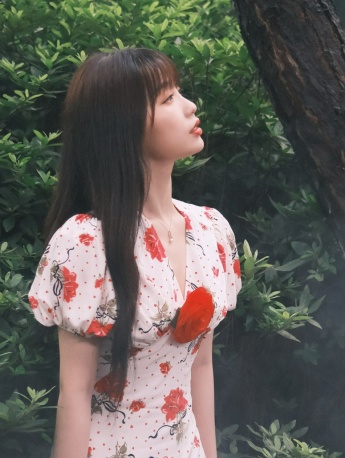 虞书欣红玫瑰长裙复古性感写真