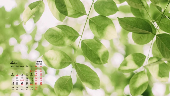 April 2022 small fresh flowers and green leaves calendar wallpaper