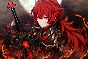 Genshin Impact Diluc anime cartoon HD computer wallpaper