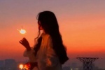 Beautiful girl avatar picture at dusk and sunset