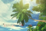August 2021 island coconut tree desktop calendar wallpaper