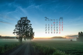 July 2021 road pasture grass desktop calendar wallpaper