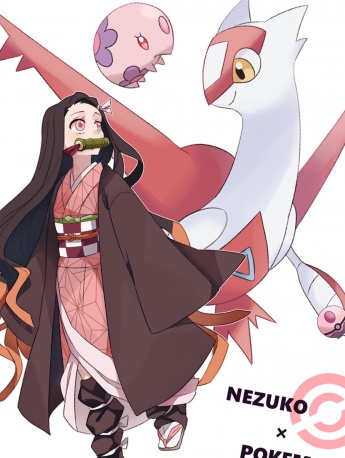 鬼灭之刃联动宝可梦卡通简洁风手机壁纸