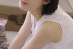 Playful and sexy bedroom photo of energetic short-haired beauty