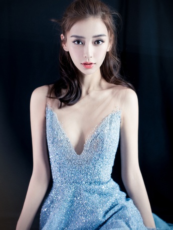 angelababy sexy V-neck dress photo mobile wallpaper