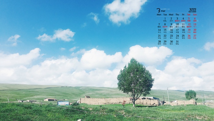 2022年3月一望無際的草原風景日曆壁紙