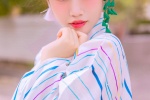 Beautiful girl in Japanese kimono, white and sexy street photo
