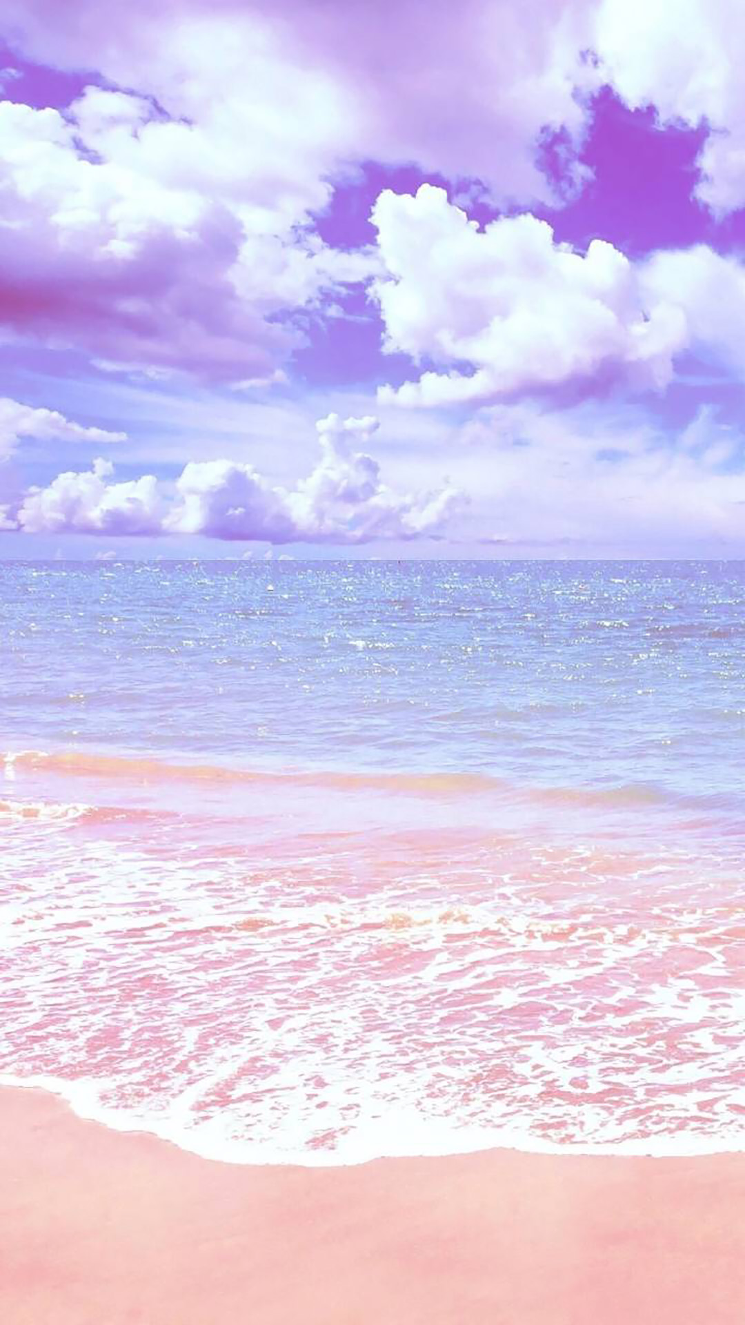 粉色的沙滩海岸风景手机壁纸