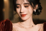 Ju Jingyi sexy photo in red velvet strap dress