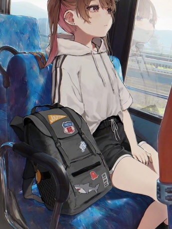 Anime girl on the bus photo mobile wallpaper