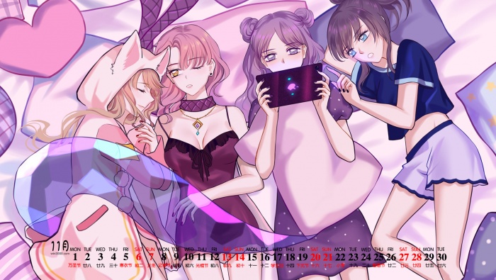 2021年11月二次元美女桌面日历壁纸