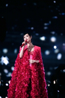 Li Yuchun cake red dress fashion stage photo