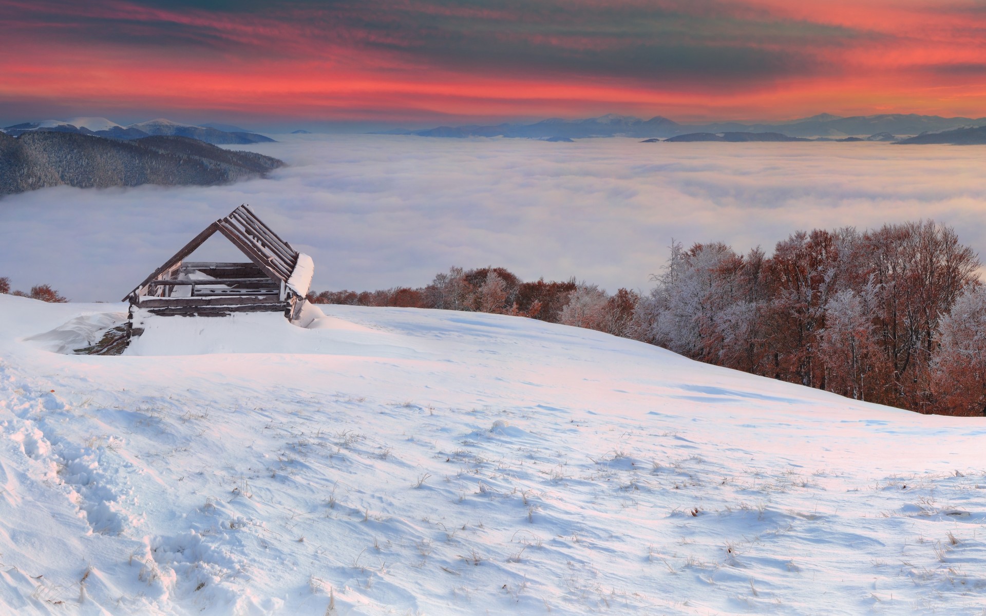 节气小雪之山顶唯美雪景图片桌面壁纸