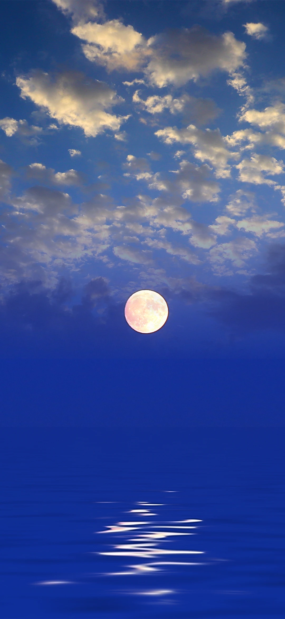 明月素材摄影夜晚湖水平静像镜面一样倒映着天边的明月和岸边的树木