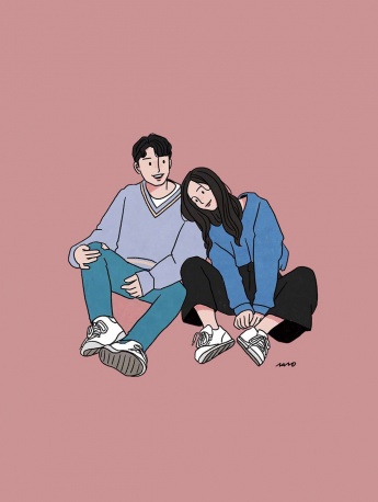 情侶插畫唯美手機壁紙
