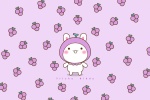 Big Tooth Rabbit Strawberry Grape Cartoon Wallpaper