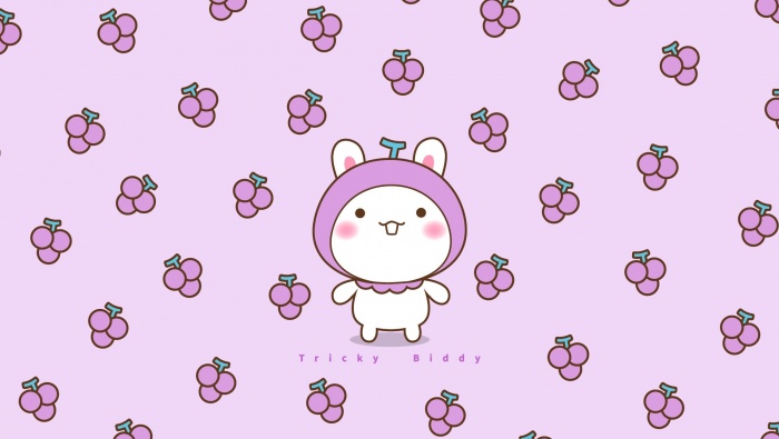 Big Tooth Rabbit Strawberry Grape Cartoon Wallpaper