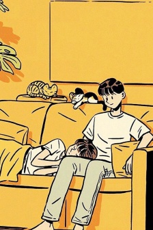 情侶日常創意插畫手機壁紙