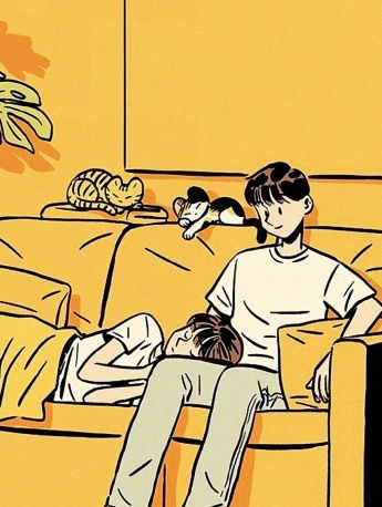 Couple's daily creative illustration mobile wallpaper