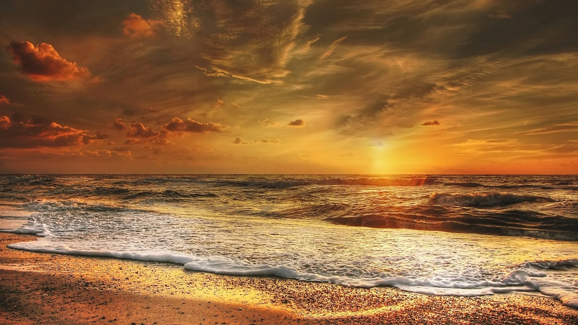美丽海滩日落风景图片桌面壁纸