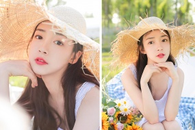 清新系夏日草帽美女壁纸图片