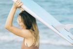 Beautiful girl in bikini holding surfboard picture desktop wallpaper