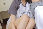 Sexy and charming photo of beautiful girl with beautiful legs on bed