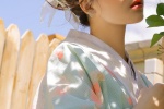 Blue printed kimono beauty photo mobile wallpaper