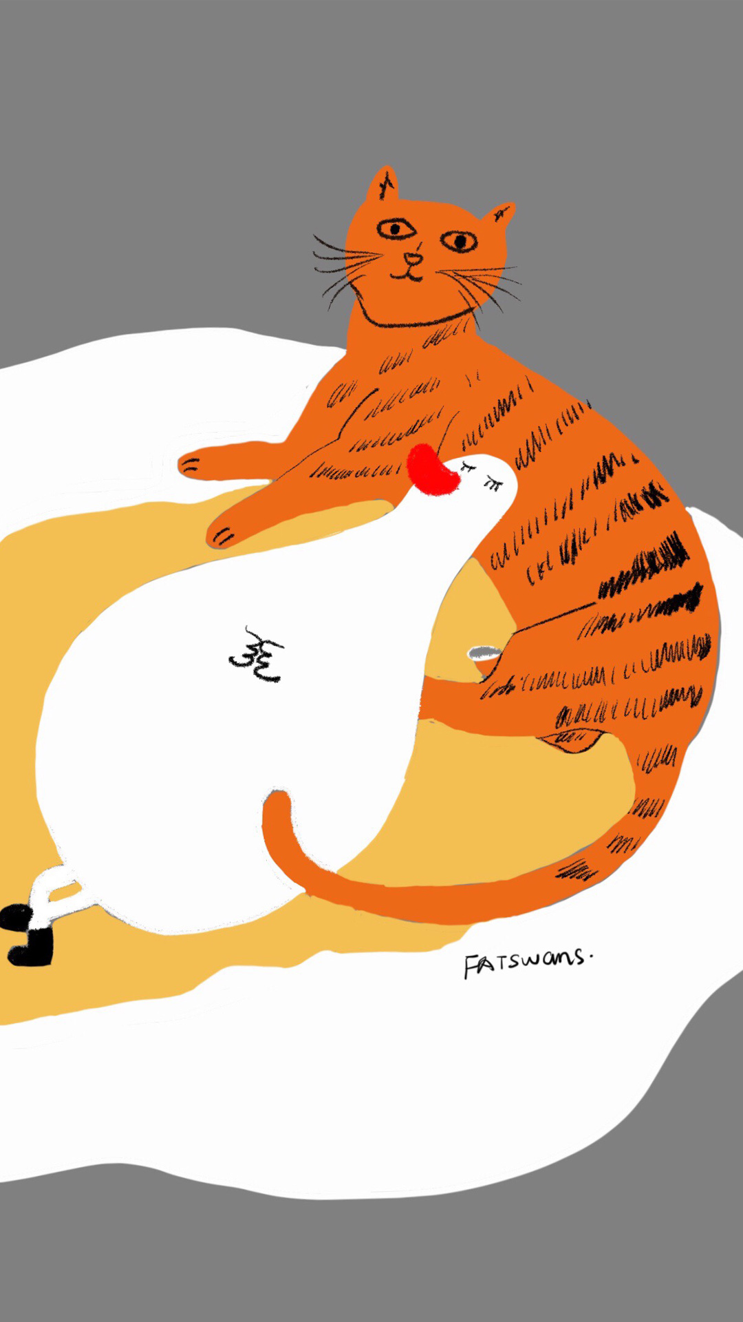 大鹅和猫咪日常插画手机壁纸