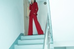 Tang Yan cool fashion photo in red suit