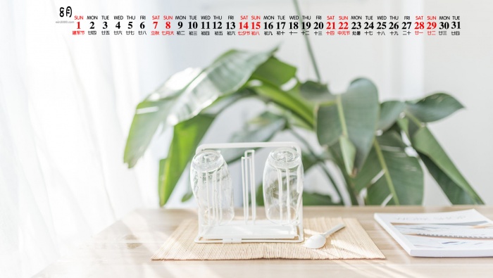 2021年8月简约小清新桌面日历壁纸