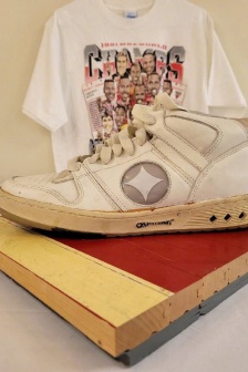 Spalding white sneakers displayed from multiple angles