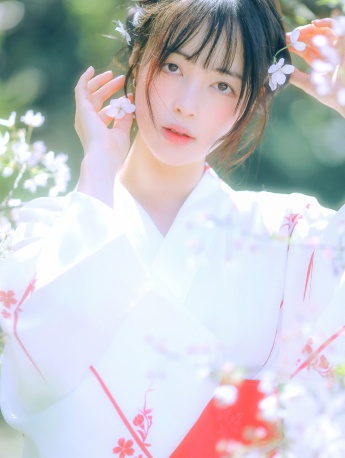 櫻花和服美女寫真手機壁紙
