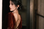 Ju Jingyi sexy photo in red velvet strap dress